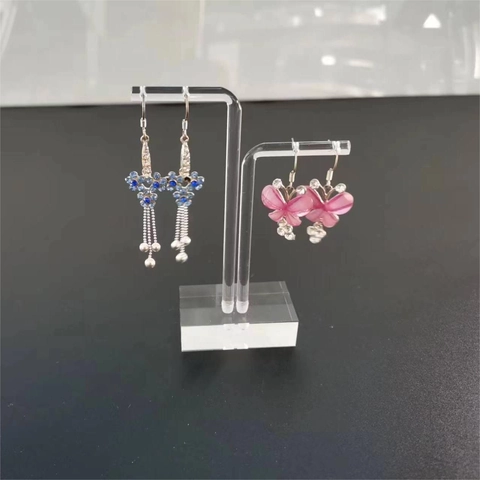 Earring Display Stand Transparent Acrylic L-Shaped High And Low Jewelry Storage Organizer Holder For Retail Showcase