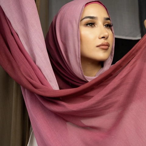 Bufanda Larga Hijab Mujeres Rayón Degradado Bloque De Color Transpirable Ligero Moda Musulmán Chal Pañuelo