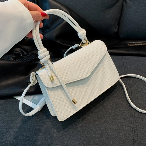 Damen Kleine Quadratische Tasche PU-Leder Gewebte Textur Geknoteter Griff Schulter Umhängetasche Lässig Pendeln Mode