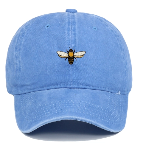 Baseball Cap Washed Cotton Bee Embroidery Vintage Distressed Outdoor Sporty Adjustable Sun Protection Unisex Hat