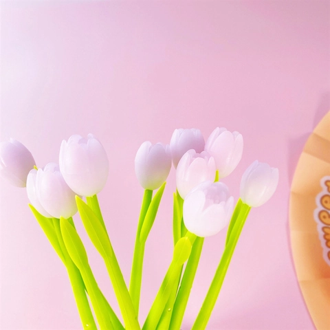 Tulip Flower Shaped Gel Pen Sunlight Color Changing Plastic 0.5mm Black Ink Cute Aesthetic Stationery For Students