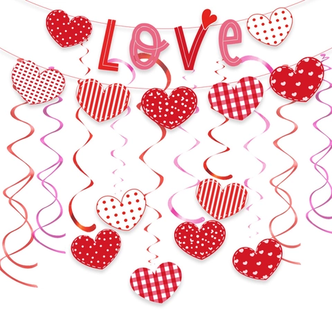 Decorazioni Appese Banner Cuore D'Amore Vortice San Valentino Carta Plastica Romantico Matrimonio Anniversario Festa Rosa Rosso Bianco
