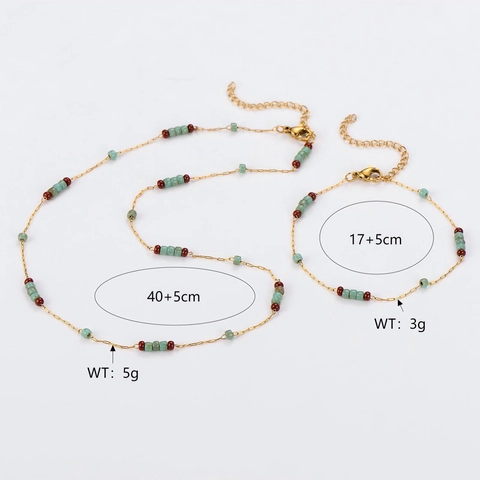 Retro French Dopamine Necklace And Bracelet Stainless Steel Glazed Beaded Contrast Color Texture Jewelry For Women