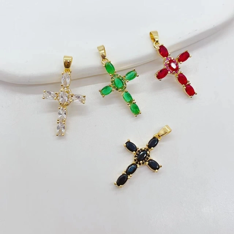Collana Con Pendente A Croce Punk Hip Hop Rame Placcato Oro Zircone Colorato Catena Clavicola Gioielli Per Uomo Donna