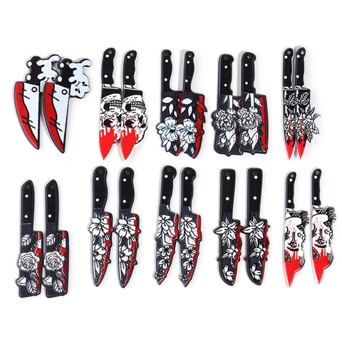 Halloween Bloodstain Knife Dagger Axe Charms Acrylic Printed Horror Gothic Pendants For DIY Earrings Keychains Making