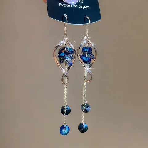 Twisted Geometric Crystal Tassel Ear Hook Earrings Vintage Court Style Long Drop Dangle Jewelry For Women