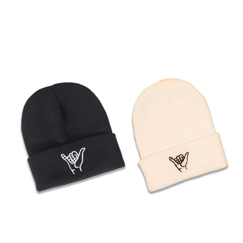 Gebreide Beanie Muts Acryl Shaka Handgebaar Borduurwerk Winter Warm Cuff Skull Cap Voor Dames