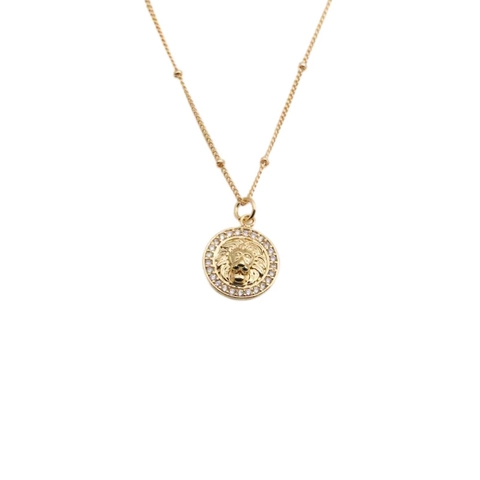 Lion Head Pendant Necklace Copper Zircon Inlaid Gold Plated Beaded Chain Hip Hop Punk Fashion Jewelry For Women