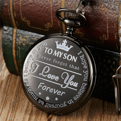 Vintage Alloy Quartz Pocket Watch Engraved To My Son Daughter Husband Message Commemorative Pendant Watch Gift
