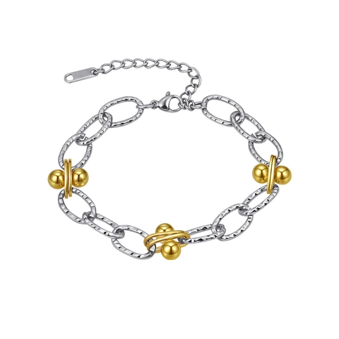 Zweifarbiges Edelstahl Armband Für Damen 18K Vergoldet Gemischte Kette Mit Perlen Mode Ins Stil Schmuck Accessoire
