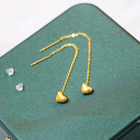 Orecchini A Filo Lungo Cuore Acciaio Inossidabile Con Perno In Argento Placcato Oro Elegante Pendenti Per Donna