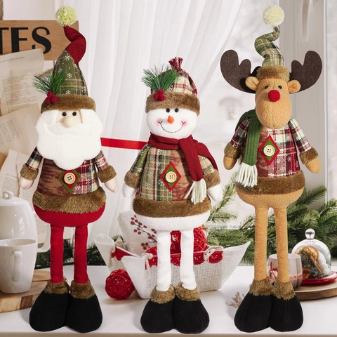 Bambola Telescopica Natale Babbo Natale Pupazzo Neve Alce Figurine Peluche Poliestere Maglia Plaid Decorazione Regalo