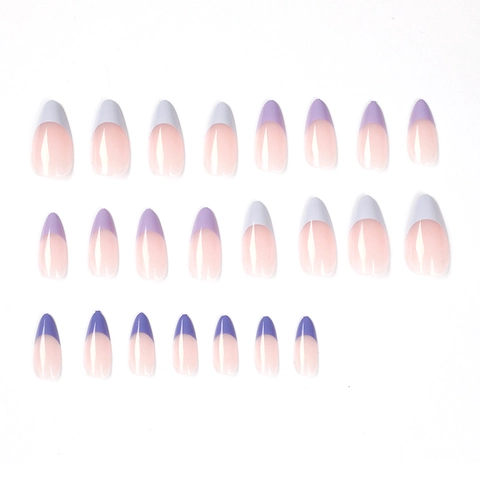 Taro Lila French Tip Press On Nägel Mandelform Glänzende Künstliche Nägel Farbverlauf Lavendel Maniküre Für Frauen