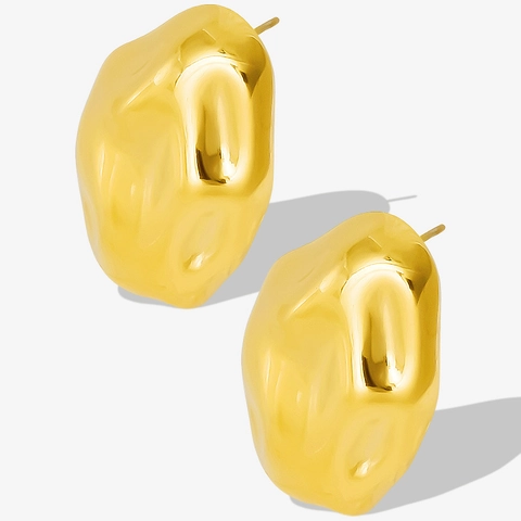 Orecchini a Bottone Minimalisti Irregolari in Lava Liquida per Donna Acciaio Inossidabile 304 Placcato Oro 18K Argento Gioielli