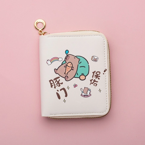 Cartoon Capybara PU Leather Coin Purse Mini Wallet With Zipper Card Holder Kawaii Cute Small Pouch For Women Girls