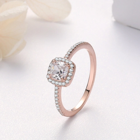 Square Cushion Cut Cubic Zirconia Ring 925 Sterling Silver Halo Sparkly Elegant Fashion Jewelry For Women