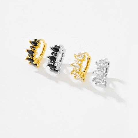 925 Sterling Silver Zirconia Huggie Hoop Earrings Colorful Marquise Cut Gemstone Geometric Elegant Women Jewelry Ear Buckle