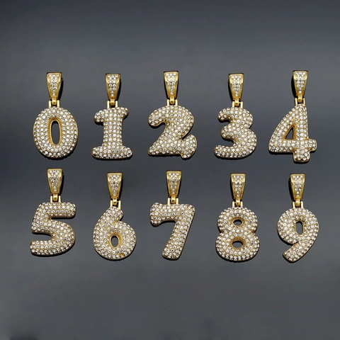 Hip Hop Bubble Number Pendant Necklace Stainless Steel Iced Out Rhinestone Icy Fashion Jewelry For Men Women