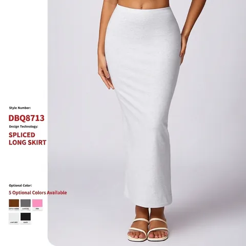 Damen Maxi Rock Mit Hoher Taille Figurbetont Baumwolle Spandex Rippstrick Schlanke Passform Elastischer Bund Knöchellang Lässig