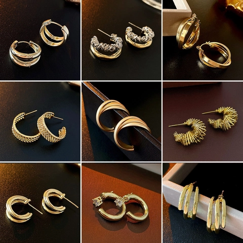 Boucles D'oreilles En Alliage En Forme De C Avec Tige En Argent Sterling 925 Design Géométrique Mode Pour Femmes