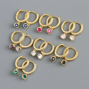 925 Sterling Silver Colorful Zirconia Huggie Hoop Earrings For Women French Elegant Geometric Round Drop Earrings Light Luxury Fashion Jewelry