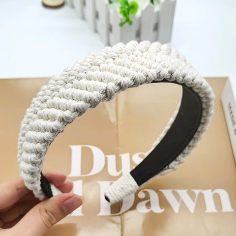 Retro Handmade Braided Cotton Woven Headband Wide Edge Anti Slip Hair Band Accessories For Women Girls Simple Solid Color