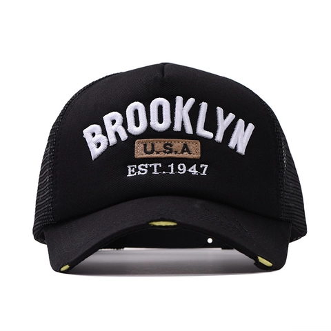 Cappello Trucker Ricamato Brooklyn Vintage Distressed Mesh Baseball Cap Cotone Traspirante Protezione Solare Per Uomini Donne