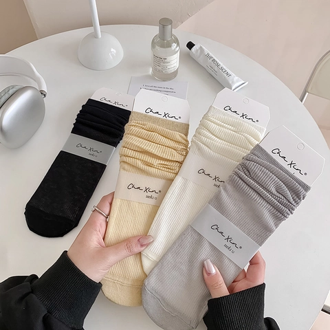 Damen Gerippte Slouch Crew Socken Japanischer Stil Miu Inspiriert Einfarbig Gestreifte Baumwollsocken Atmungsaktive Mode Socken