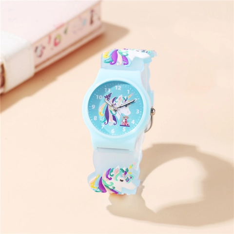 Orologio Per Bambini Unicorno Cartone Animato Cinturino In Silicone Rilievo 3D Quarzo Analogico Ragazze
