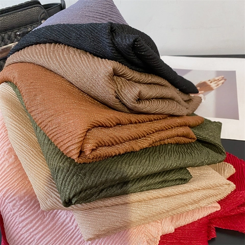Sciarpa Plissettata Da Donna Scialle Lungo Tinta Unita Trama Increspata Con Luccichio Versatile Autunno Inverno