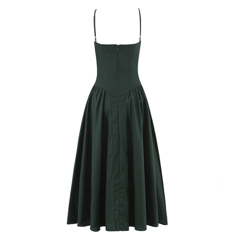 Abito Midi Sexy Senza Schienale Con Spalline Sottili E Corsetto Da Donna Linea A Pieghe Abito Da Sera Tinta Unita Con Tasche