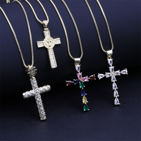 Collar Con Colgante De Cruz De Cobre Chapado En Oro Vintage Con Circonia Para Mujer Hombre Medalla Religiosa De San Benito Joyería