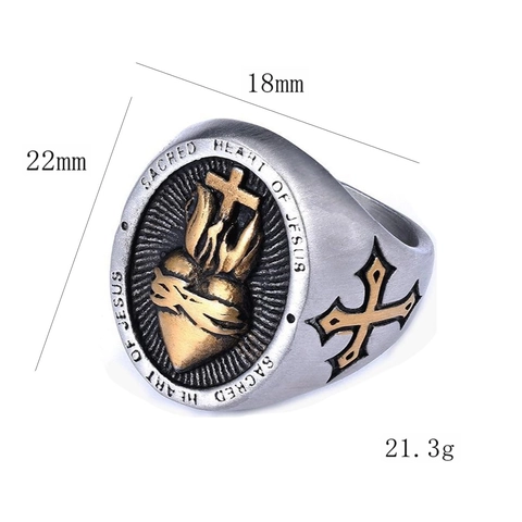Sacred Heart Of Jesus Ring Edelstahl Vintage Religiöses Kreuz Siegelring Schmuck Für Männer Retro Stil