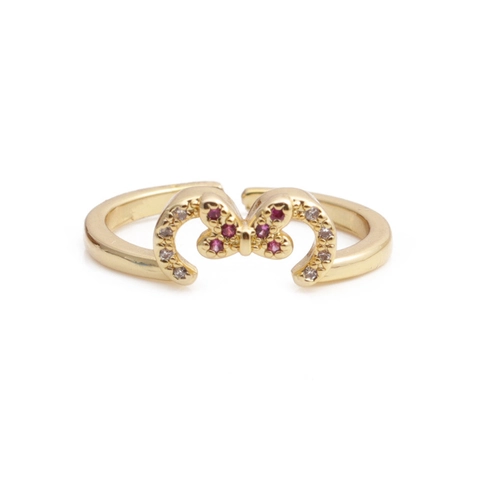 Anello Aperto Regolabile A Farfalla Per Donna In Rame Con Micro Intarsio In Zircone Gioielli Eleganti Placcati Oro