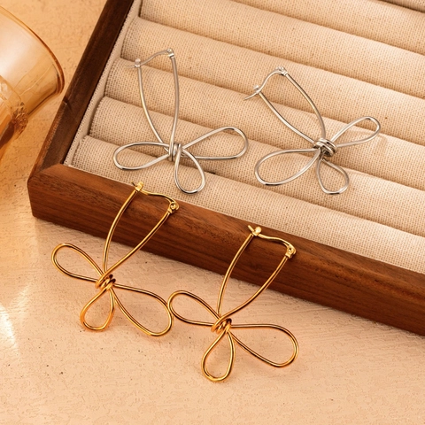 Geknotete Schleifen Ohrringe Edelstahl 18K Vergoldet Vintage Blütenform Eleganter Schmuck Für Damen
