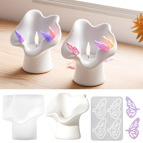 Irregular Wavy Edge Candle Holder Silicone Mold Butterfly Design DIY Aromatherapy Candle Cup Storage Tray Handmade Decor