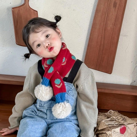 Bufanda De Punto Para Niños Invierno Cálido Jacquard Floral Calentador De Cuello Con Pompones De Piel Sintética Para Niños Pequeños Niñas Niños