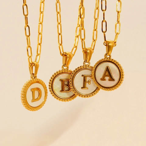 Initial Letter Pendant Necklace Stainless Steel 18K Gold Plated Shell Mother Of Artificial Pearl Paperclip Chain Minimalist Women Jewelry