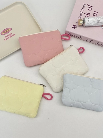 Gesteppte Wolke Muster Münzbörse Polyester Tragbare Kleine Organizer Tasche Reißverschluss Seitenlasche Macaron Farbe