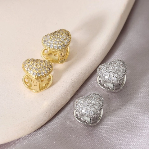 Mode Koperen Hart Hoop Oorbellen Micro Pave Zirconia Romantische 3D Hart Huggie Oorbellen Minimalistische Goud Zilveren Sieraden Voor Vrouwen