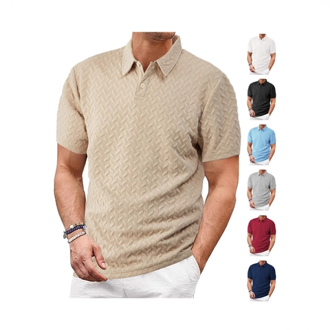 Polo Da Uomo Manica Corta Jacquard Trama Chevron Traspirante Assorbimento Dell'umidità Vestibilità Ampia Casual Estate Revers