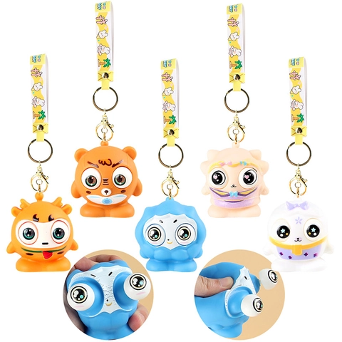 Giocattolo Antistress Spremibile Animale Cartone Animato Occhi Pop Portachiavi Vinile Gomma Morbida Regalo Divertente
