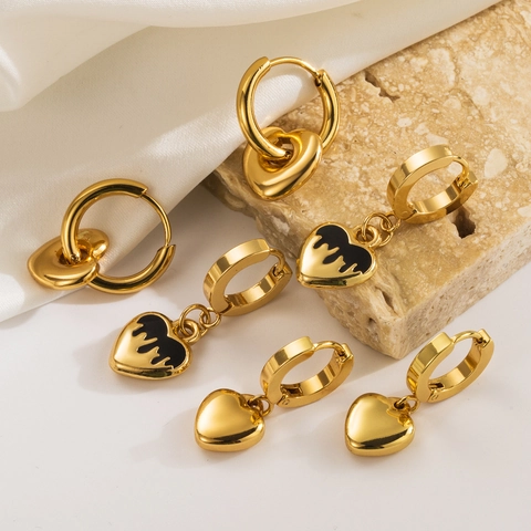 Orecchini A Cerchio A Forma Di Cuore In Acciaio Inossidabile Placcato Oro Cavo Solido Smalto Cuore Gioielli Di Moda Donna