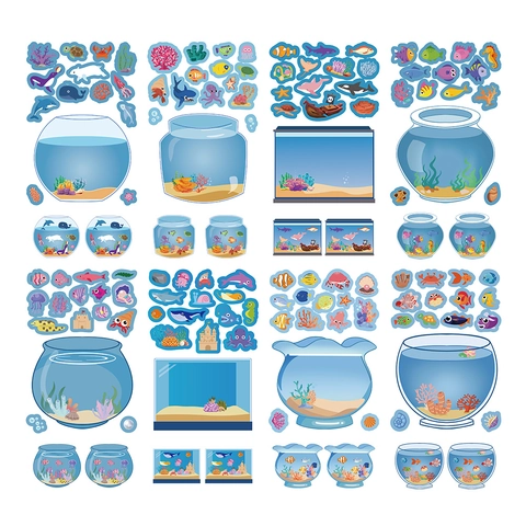 Cartoon Fish Tank Ocean Theme DIY Stickers Waterproof PVC Sea Creatures Decals For Scrapbook Laptop Phone Decor