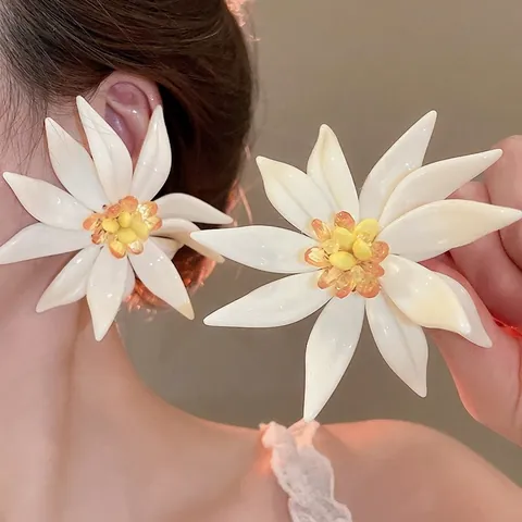 Collana E Orecchini Fiori In Resina Con Perno Argento Gioielli Floreali Perline Verdi Per Donne Stile Vacanza Moda