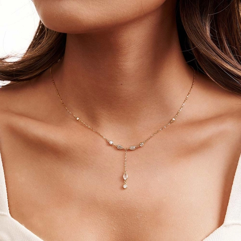 S925 Sterlingsilber Y-Förmige Lasso Halskette Für Damen Elegant Zirkonia Tränentropfen Anhänger Schlüsselbeinkette Sexy Schmuck Geschenk