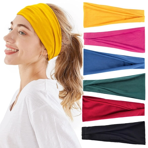 Wide Elastic Sports Headband Breathable Polyester Spandex Sweatband For Yoga Running Fitness Solid Color Anti Slip Band