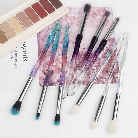 Professional Eye Makeup Brushes Iridescent Crystal Acrylic Handle Soft Synthetic Fiber Bristles For Eyeshadow Blending