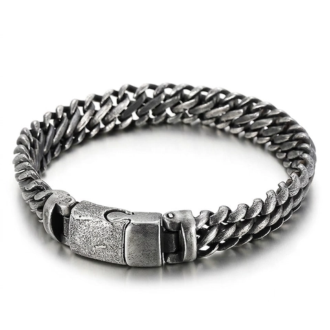 Vintage Edelstahl Armband Für Herren Schwere Retro Panzerkette Industrieller Punk Schmuck Mit Mechanischer Schnalle