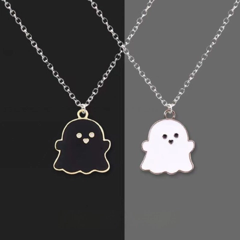 Ghost Pendant Necklace Alloy Enamel Heart Eyes Matching Jewelry For Couples Best Friends Sweet Cool Style